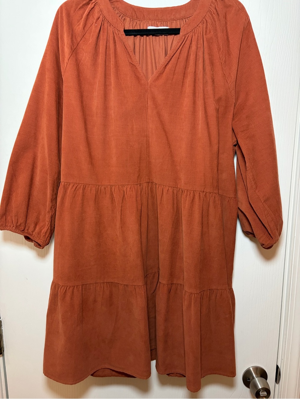 Rust Corduroy Tiered Dress